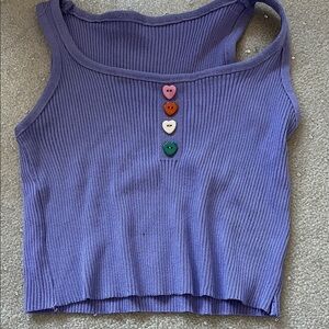 Purple Ribbed Tank Top with Heart Buttons